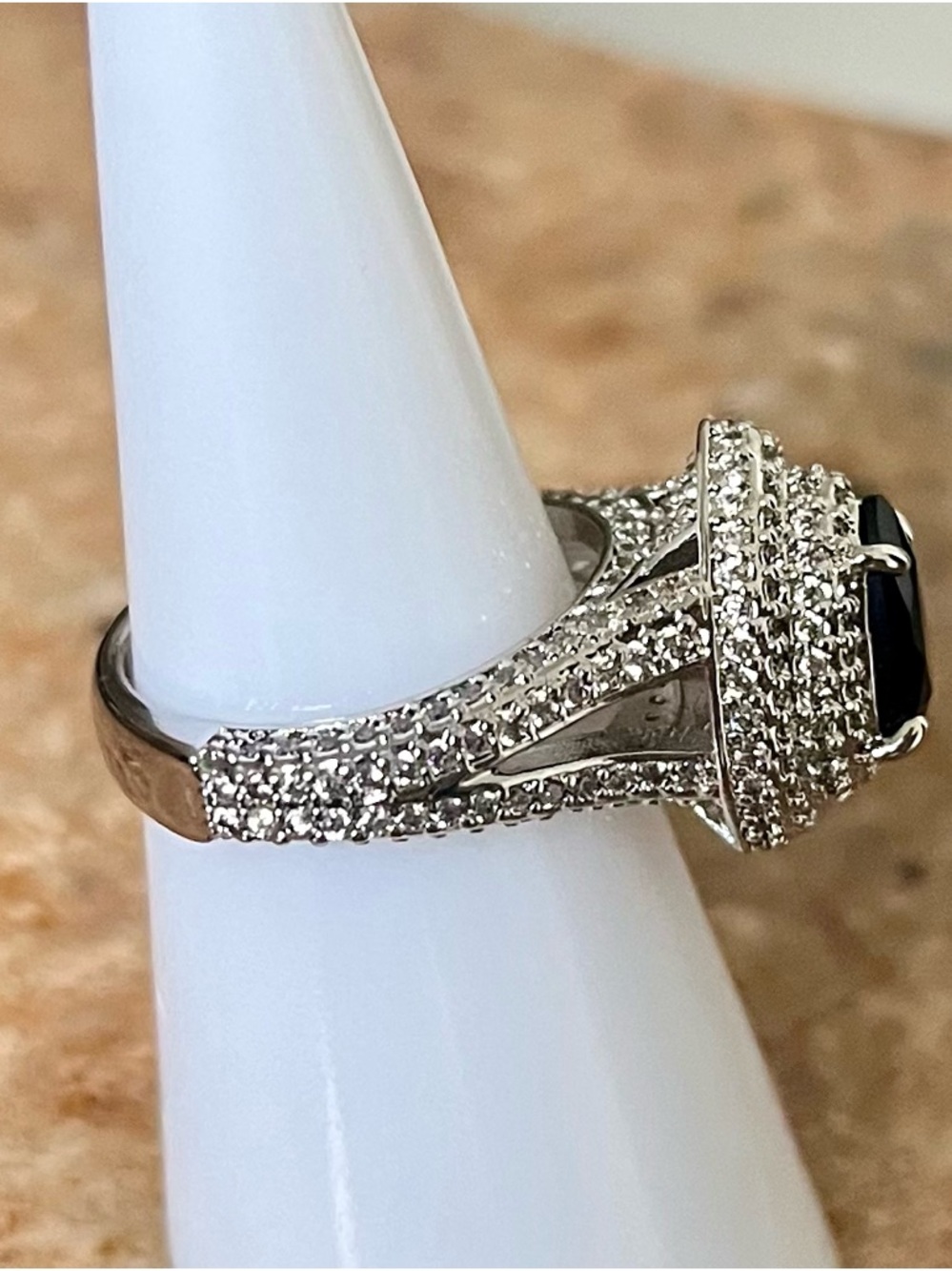 BP RETRO The Cruise Ship Ring Black Onyx on Rhodium Ring HTF - Picture 3 of 7